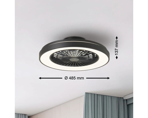 Stropný ventilátor s osvetlením s rozmermi 485 mm v priemere a 137 mm na výšku