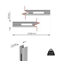 Obrázok profilovej lišty s rozmermi 18 mm výška, 12 mm šírka a 2000 mm dĺžka, nosnosť 55 kg