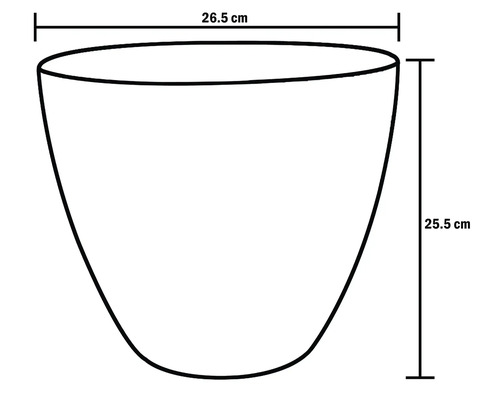 Nákres kvetináča s rozmermi 26,5 cm šírka a 25,5 cm výška