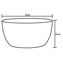 Nákres kvetinovej misy s rozmermi 44 cm šírka a 21 cm výška.