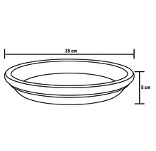 Obrázok rozmerov misky pod kvetináč: priemer 35 cm, výška 5 cm.