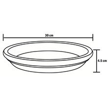 Nákres misky pod kvetináč s rozmermi 30 cm x 4,5 cm.