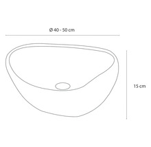 Nákres umývadla na dosku s rozmermi priemer 40 až 50 centimetrov a výška 15 centimetrov