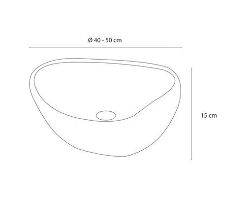 Nákres umývadla na dosku s rozmermi priemer 40 až 50 centimetrov a výška 15 centimetrov