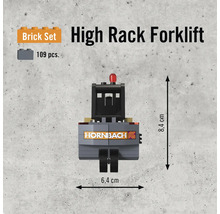 Stavebnica vysokozdvižného vozíka so 109 dielmi s rozmermi 8,4 x 6,4 centimetra