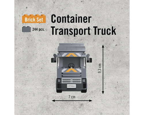 Stavebnica kontajnerového transportného vozidla, 244 dielikov, výška 9,3 cm, šírka 7 cm