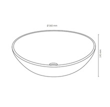 Nákres okrúhleho umývadla na dosku s rozmermi 360 mm v priemere a 140 mm na výšku