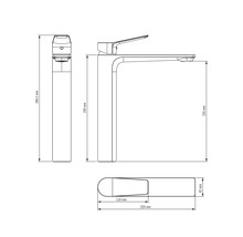 Technický nákres umývadlovej batérie s rozmermi