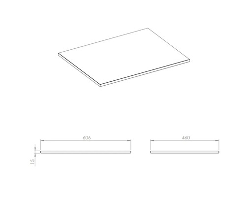 Doska umývadla s rozmermi 606 x 460 x 15 milimetrov