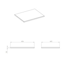 Pracovná doska s rozmermi 606 x 460 x 20 mm ako schematický nákres