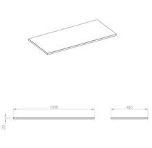Technický nákres dosky pod umývadlo s rozmermi 1008 x 460 x 20 milimetrov.