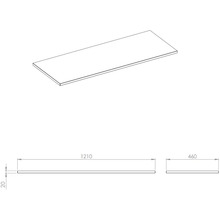 Technický nákres pracovnej dosky s rozmermi 1210 x 460 x 20 milimetrov.