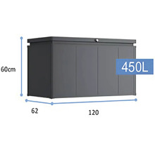 Záhradný box s objemom 450 litrov a rozmermi 60 krát 62 krát 120 centimetrov.
