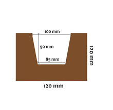 Rozmery profilu U: 120 mm x 120 mm vonkajšie, 100 mm x 85 mm vnútorné, hĺbka 90 mm