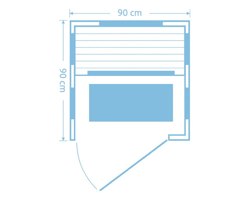 Pôdorys sauny s rozmermi 90 krát 90 centimetrov
