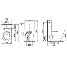 Technický nákres toalety s rozmermi