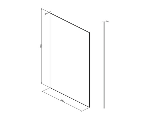 Nákres sprchovej zásteny s rozmermi 2100 mm na výšku a 1360 mm na šírku