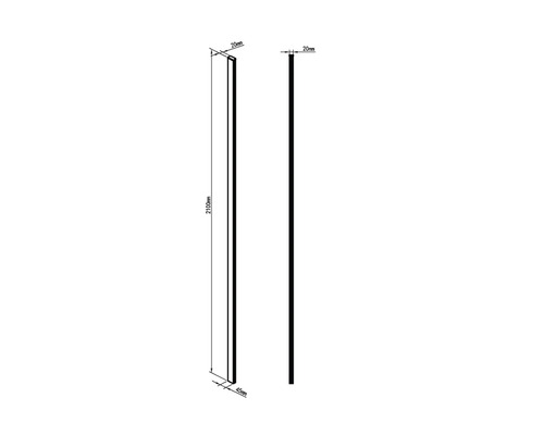 Technický nákres dreveného profilu s rozmermi 2100 mm dĺžka, 45 mm šírka a 20 mm hĺbka.