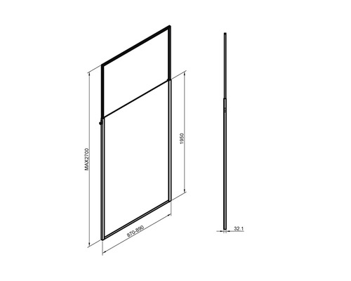 Výkres sprchového profilu s rozmermi