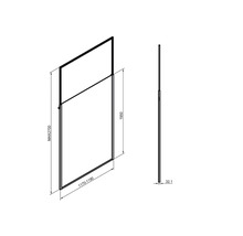 Technický výkres sprchovej steny s rozmermi.