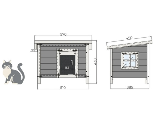 Technický nákres mačacieho domčeka s rozmermi