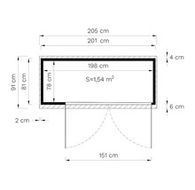 Technický výkres s rozmermi záhradného domčeka