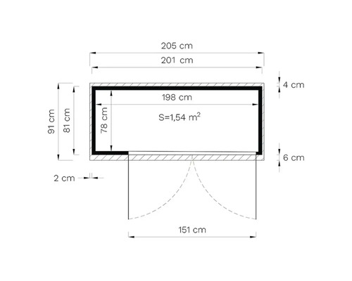 Technický výkres s rozmermi záhradného domčeka