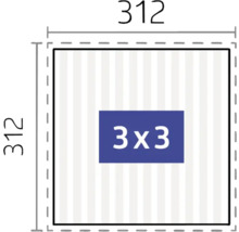 Technický nákres s rozmermi 312 krát 312 a nápisom 3 krát 3