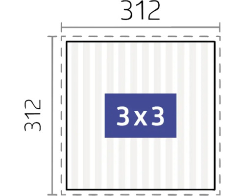 Technický nákres s rozmermi 312 krát 312 a nápisom 3 krát 3