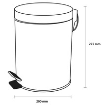 Obrázok pedálového koša s rozmermi 275 mm na výšku a 200 mm na šírku.