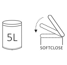 Symbol pre 5-litrový sud a funkciu tichého zatvárania