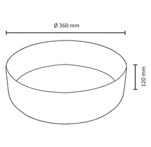 Nákres kvetinovej misy s rozmermi priemer 360 milimetrov a výška 120 milimetrov
