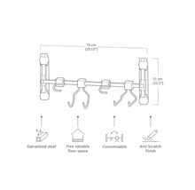 Nástenná šatníková skriňa z pozinkovanej ocele, 74 x 31 cm, s ochranou proti poškriabaniu a variabilnými háčikmi na využitie podlahovej plochy