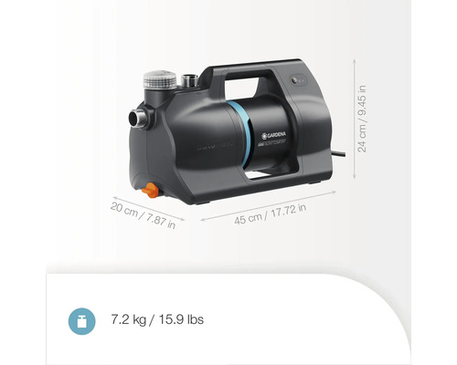 Domáca vodáreň Gardena 5000 SilentComfort s rozmermi 20 x 45 x 24 cm