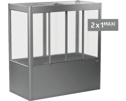 Kovový a sklenený vyvýšený záhon s posuvnými dverami