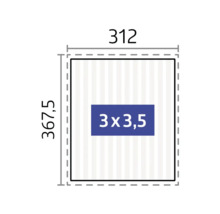 Ilustrácia rozmerov 312 krát 367,5 s plochou 3 krát 3,5