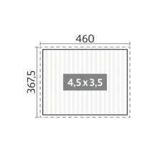 Pôdorys s rozmermi 460 x 367,5 cm a plochou 4,5 x 3,5 cm.