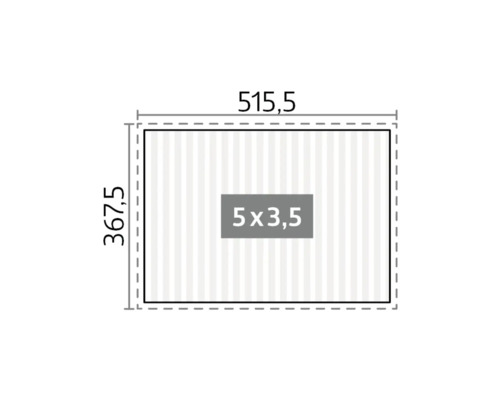 Technický výkres s rozmermi 515,5 x 367,5 cm a 5 x 3,5 cm.