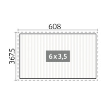 Pôdorys s rozmermi 608 x 367,5 a plochou 6 x 3,5