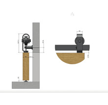 Technický nákres posuvného dverového systému s rozmermi