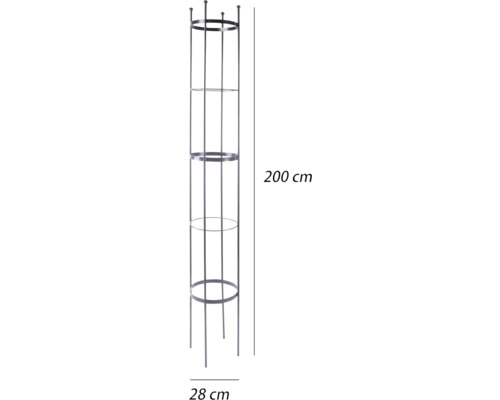 Kovová podpera pre rastliny, 200 cm vysoká a 28 cm široká