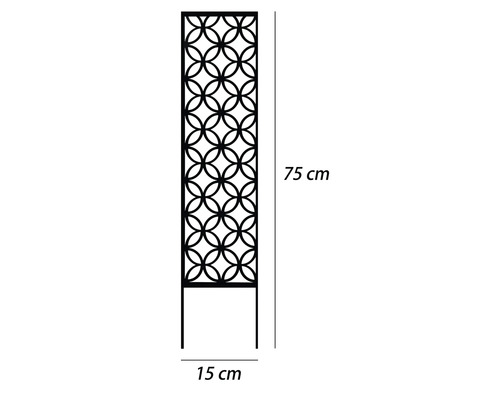Dekoratívny záhradný prvok s kruhovým vzorom s rozmermi 75 cm na výšku a 15 cm na šírku.