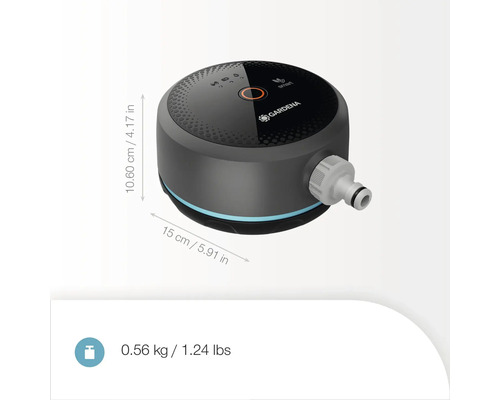 Zavlažovací systém Gardena Smart s rozmermi a hmotnosťou