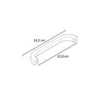 Nákres nábytkovej úchytky s rozmermi 14,2 cm a 12,8 cm