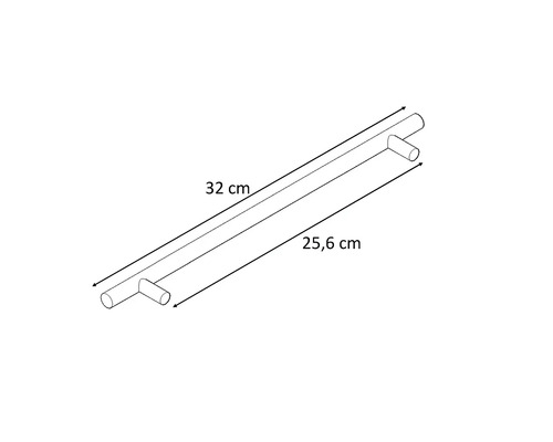 Technický výkres nábytkovej úchytky s rozmermi 32 cm a 25,6 cm