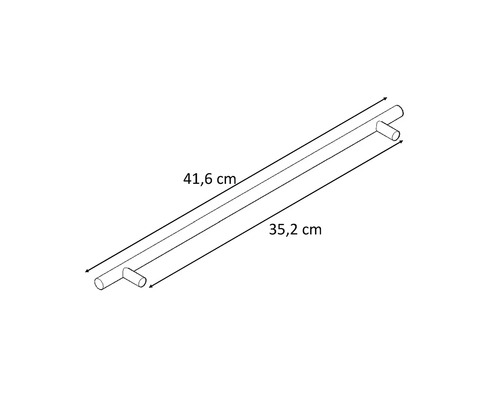 Nákres tyčovej rukoväte s rozmermi 41,6 cm a 35,2 cm.