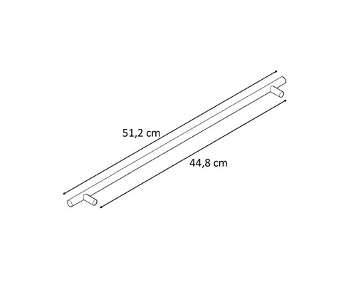 Diagram tyče s dĺžkou 51,2 centimetrov s rozostupom 44,8 centimetrov