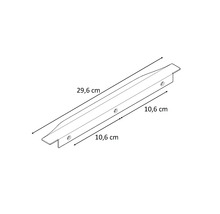 Technický nákres kovového profilu s dĺžkou 29,6 centimetrov a šírkou 10,6 centimetrov