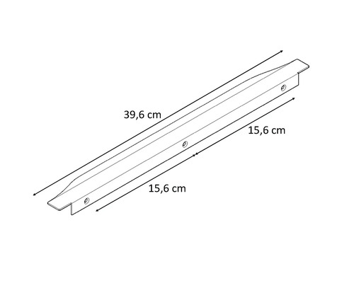 Nákres profilu s dĺžkou 39,6 centimetra s dvoma stranami s dĺžkou 15,6 centimetra