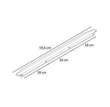 Nákres 59,6 cm dlhého profilu s otvormi a dĺžkou 18 cm na oboch koncoch.